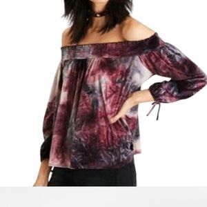 Womens American Eagles Crushed Velvet Off Shoulder Space Dyed Top Small